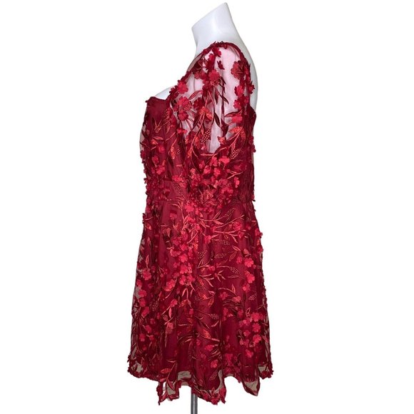 Torrid Size 20 Red Textured Mesh Floral Embroidery Lace Puff Sleeve Skater Dress - Picture 7 of 12